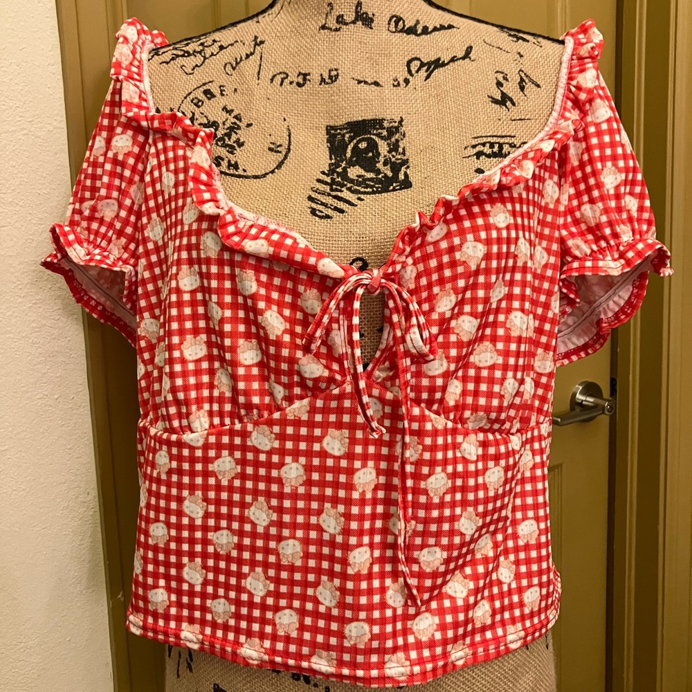 NGO new girl order hello kitty gingham milk maid top off shoulder cute 16 18 1X - Picture 3 of 6